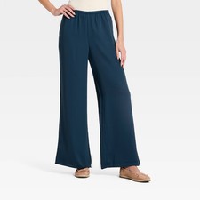 A New Day Women's Modern Wide Leg Casual Pull-On Pants - Navy Blue