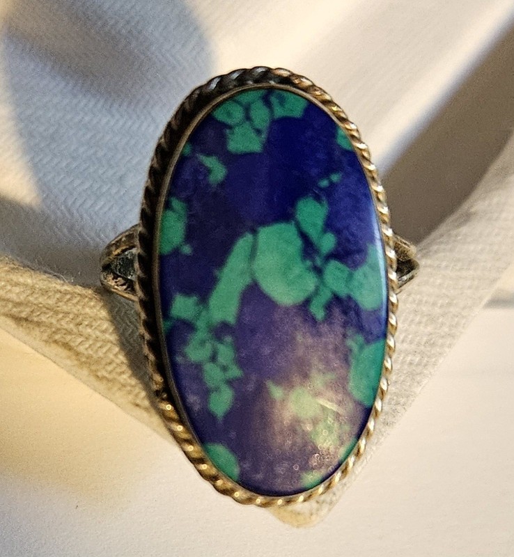 Vintage 925 Sterling Silver Oval Azurite Malachite Ring