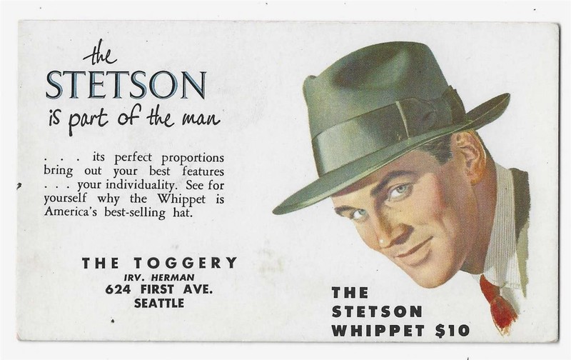 The Toggery - Stetson Whippet Hat - Seattle, Washington - Advertising Blotter