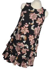 Lauren Ralph Lauren Womans Dress Size 8 Tiered Black Flowers