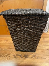 Woven Laundry Hamper Clothes Basket w/ Lid & Liner, Espresso Wicker Hyacinth