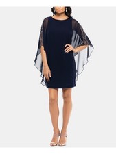 XSCAPE Womens Navy 3/4 Sleeve Sheath Evening Dress Petites Size: 4P