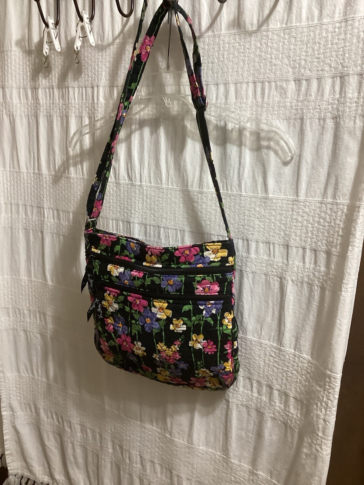 Vera Bradley Inspired Medium Black Floral Shoulder Tote Bag