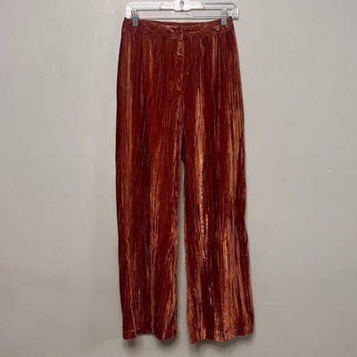 NWT FORE Collection Rust Orange Crushed Velvet Plisse Straight Leg Pants Medium