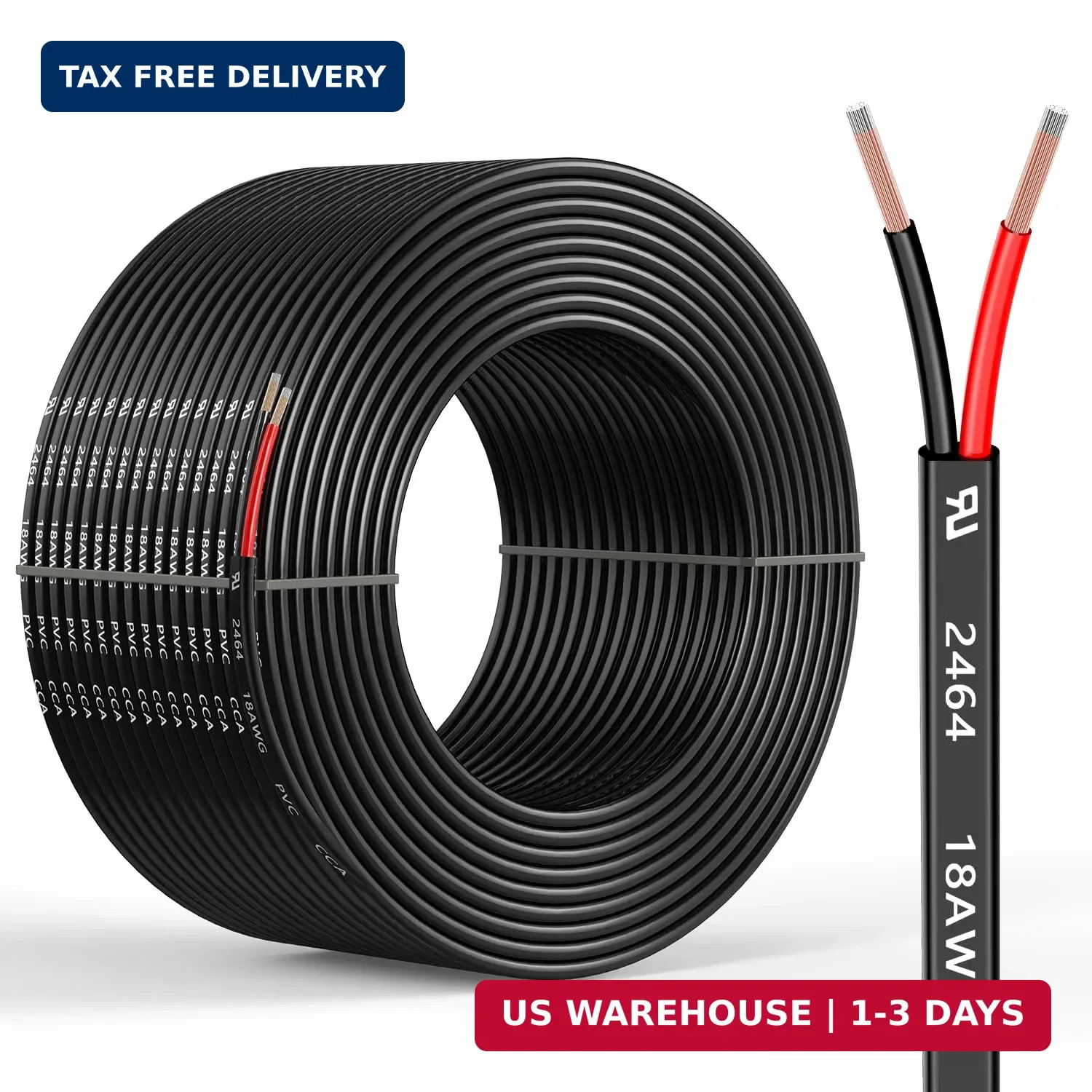 18 Gauge 2 Conductors 100FT Electrical Wire, Flexible Low Voltage PVC Copper Cla