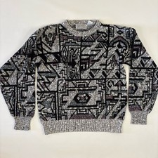 Method Geometric Pattern Black Heather Gray Unisex VTG 90 s Crew Neck Sweater M