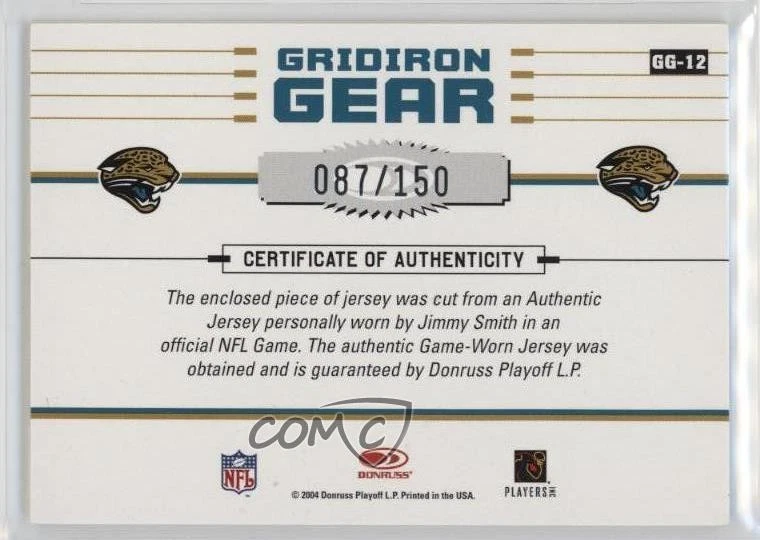 2004 Donruss Elite Gridiron Gear Silver /150 Jimmy Smith #GG-12 - Image 2 of 2