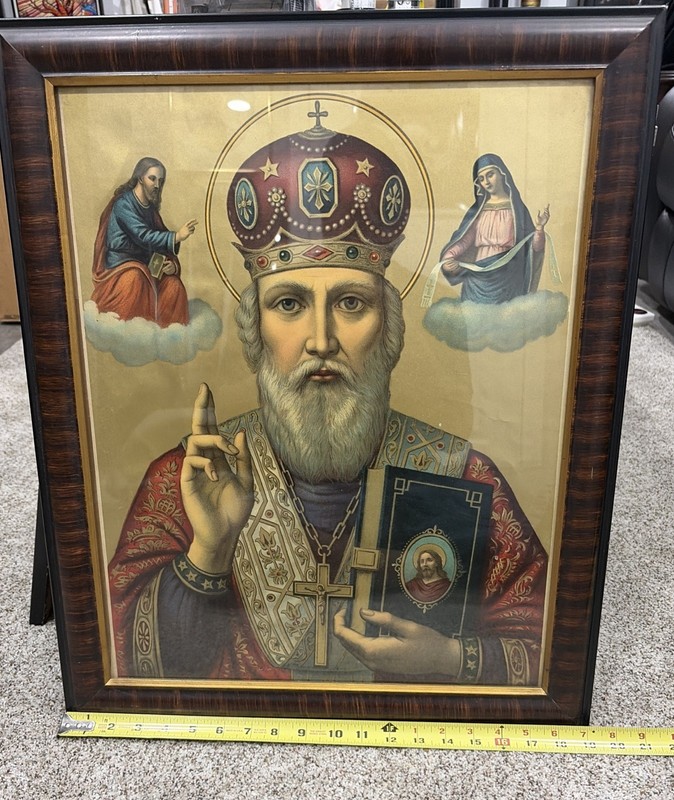 St Nicholas the Wonderworker Russian icon Frame 23x19” Lithograph Retro Print