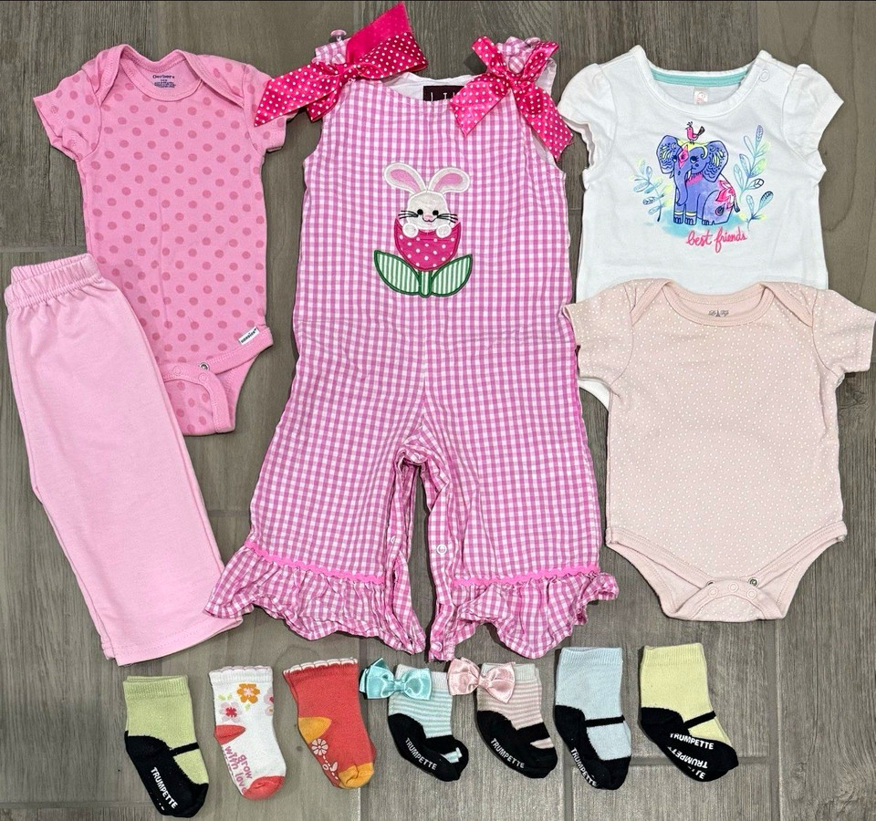 Pink Rabbit Hood 12 piece Baby Girl 3-6 Month Clothing Lot Pink Gingham Bunny ...
