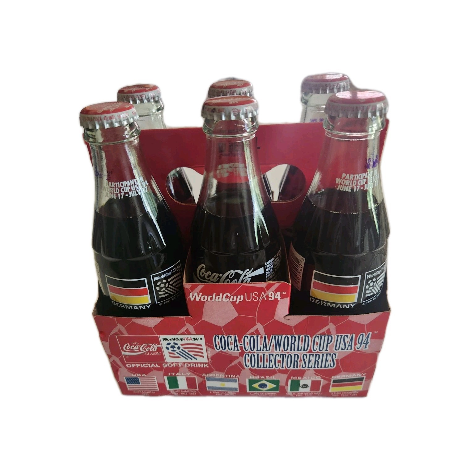 1994 World Cup Coca (Coke)  Set of 6 8oz Full Bottles Soccer World Cup Germany