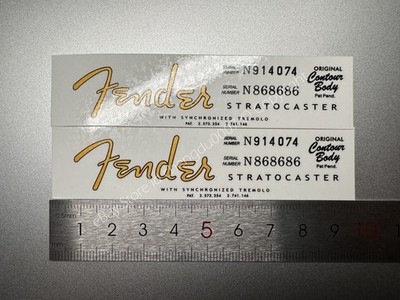 2Pcs For F Strat BASS Guitar 64's Headstock Waterslide Decals Metallic Ink