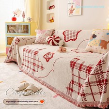 Red Cat-Proof Sofa Cover, One-Piece Thick Chenille Slipcover for 2/3/4 Seater