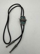 Vintage Bolo Tie Silver Tone Turquoise Inlay ROADRUNNER J. RITTER
