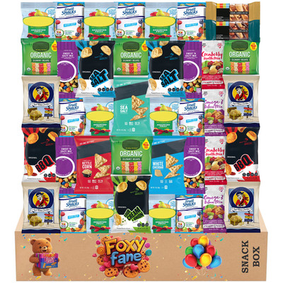 Foxy Fane 40 Ct Premium Gluten Free Healthy Snack Box Assorted Chips Nuts Bars