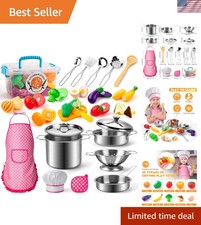 26PC Kids Kitchen Play Set with Stainless Steel Cookware  Role Play Accessories
