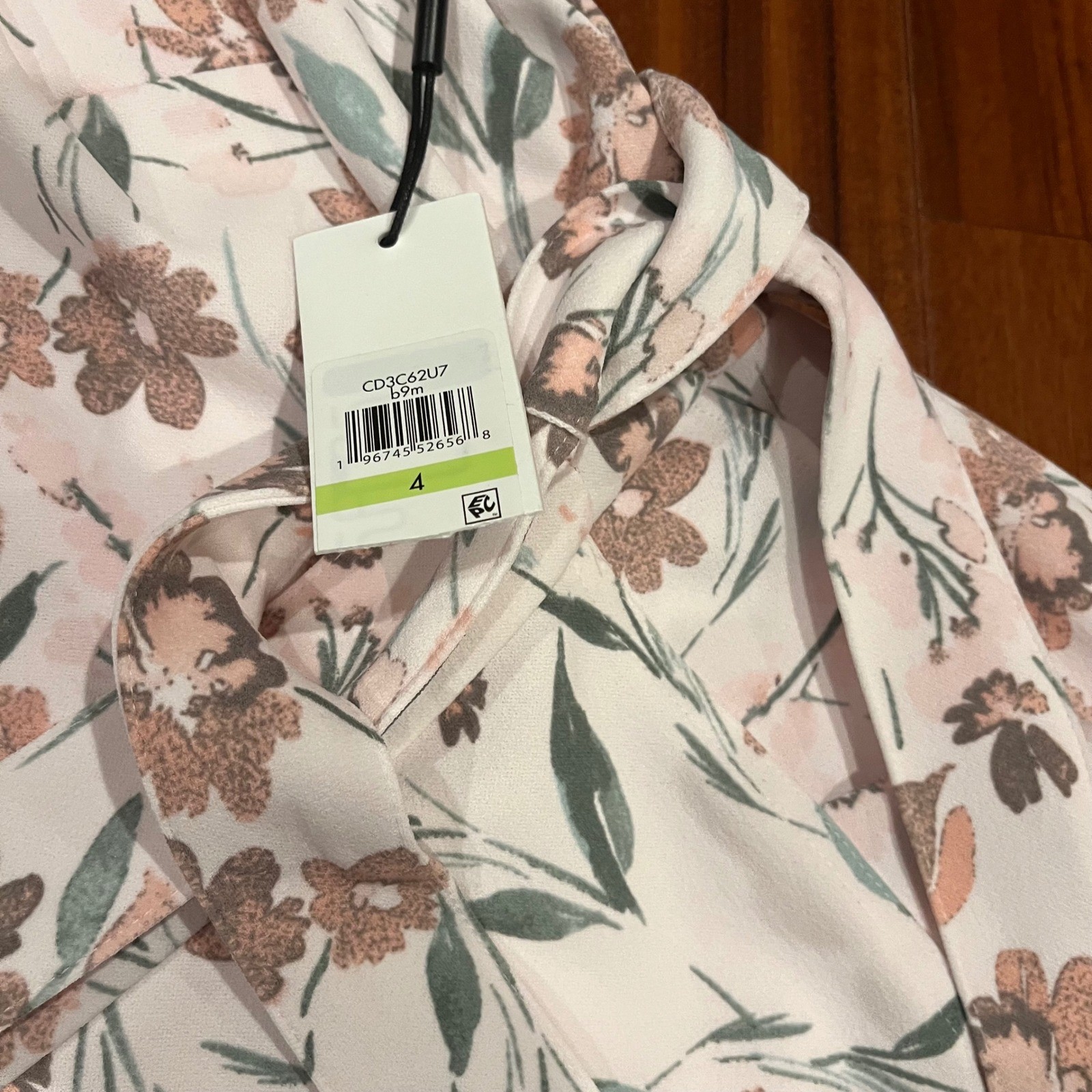 Calvin Klein Floral Dress Midi Belt Blush Light Pink Multi Shoulder Pad New Sz 4 thumbnail 2