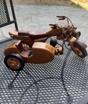 #ad Vintage 1980’s Handmade Hungary Wooden Motorcycle And Sidecar Model $59.99
