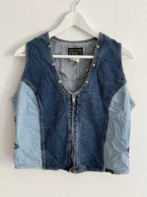 Vintage Western Denim Weste Blau Y2K 90s Jeansweste Zip Vest Gr. M/L - Bild 1 von 4