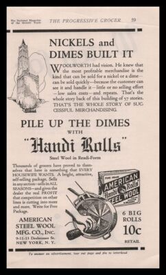 1926 American Steel Wool New York ''Handi Rolls'' 6 Big Rolls 10¢ Vintage Print Ad