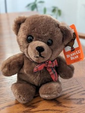 Dakin Burry-LU Bear 1984 Brown Plush Teddy Plaid Scarf Stuffed Animal 9" Tag