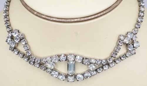 Old Vintage 1940s Sparkling Clear Rhinestone 12" Childs Choker Tennis Necklace