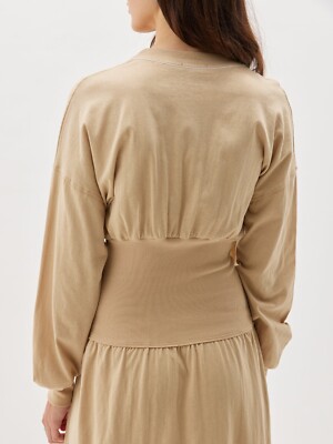 beige long sleeve long dress Long Sleeve Midi Dress -Cream – Reina Valentina main image 1
