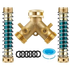 2 Pcs Extension Garden Hose with 3/4" Brass 2 Way Hose Splitter Heavy Duty 2 ...