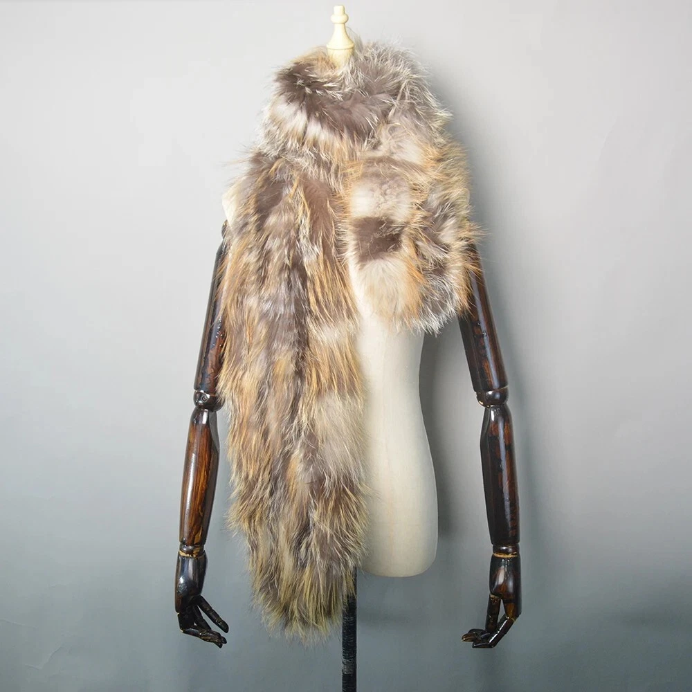 Women's Real Fox Fur Scarf Knitted Winter Warm Fashion Neckerchief Fur Bandana