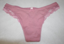Victoria's Secret Cotton Lace-Trim High-Leg Thong Panty Dusk Mauve Sz L NEW