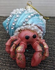 Glass Christmas Ornament Hermit Crab Shell NWT Pearl Accent 4" Ocean Beach Sea