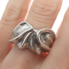 925 Sterling Silver Vintage Italy Modernist Wavy Oxidized Ring Size 7.75