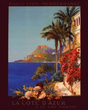 POSTER LE COTE D'AZUR LE CAP MARTIN FRENCH RIVIERA TRAVEL VINTAGE REPRO FREE S/H