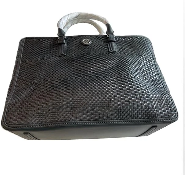 Bolso de Mano Grande Tory Burch Robinson Negro Tejido de Cesta Cuero Saffiano Nuevo con Etiquetas Foto 2 de 4