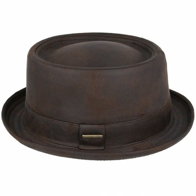 brown leather pork pie hat