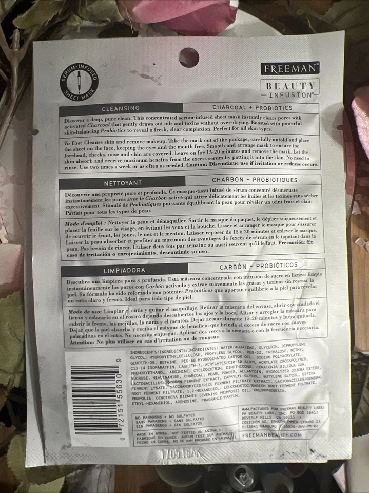 Freeman Beauty Infusion Mask Cleansing Sheet Mask Charcoal + Probiotics x2 (TWO) - Image 3 of 3