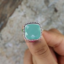 Natural Aqua Chalcedony 925 Sterling Silver Bohemian Organic Artisan Ring