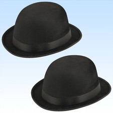 2 x schwarzer Bowler Hut Melone  f. Hochzeiten Reiterhut Butler Faschingshut