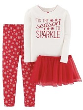 Carters Girls Tis The Season To Sparkle Tutu Christmas Pajamas 12 Months Red NWT