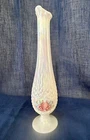 Vintage FENTON Pearl Iridescent Glass Swung Vase Hand Painted Signed