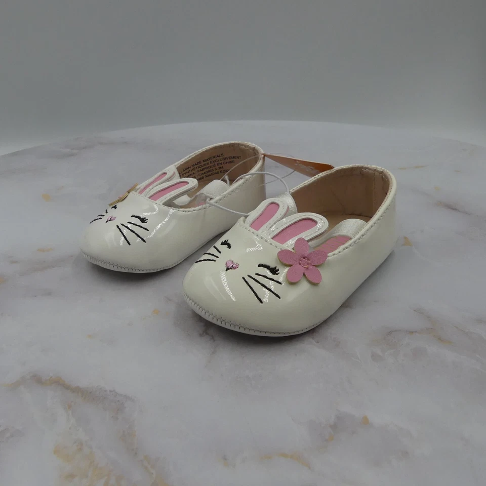 Gymboree Shoes Baby Girls 0-3 Months White Bunny Easter Spring Slip On Flats - Image 2 of 4