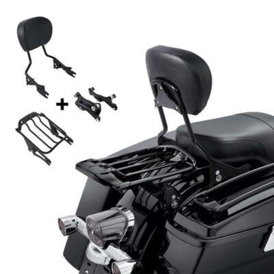 TCMT Sissy Bar & Luggage Rack For Harley Touring 2014-2023 - Detachable, Chrome/Black