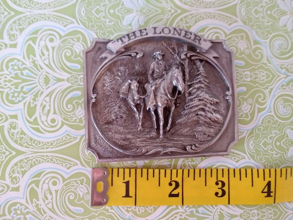 Hebilla de cinturón vaquero artista Chuck Dehaan The Loner #335 de 750 vintage 1986 Foto 2 de 4