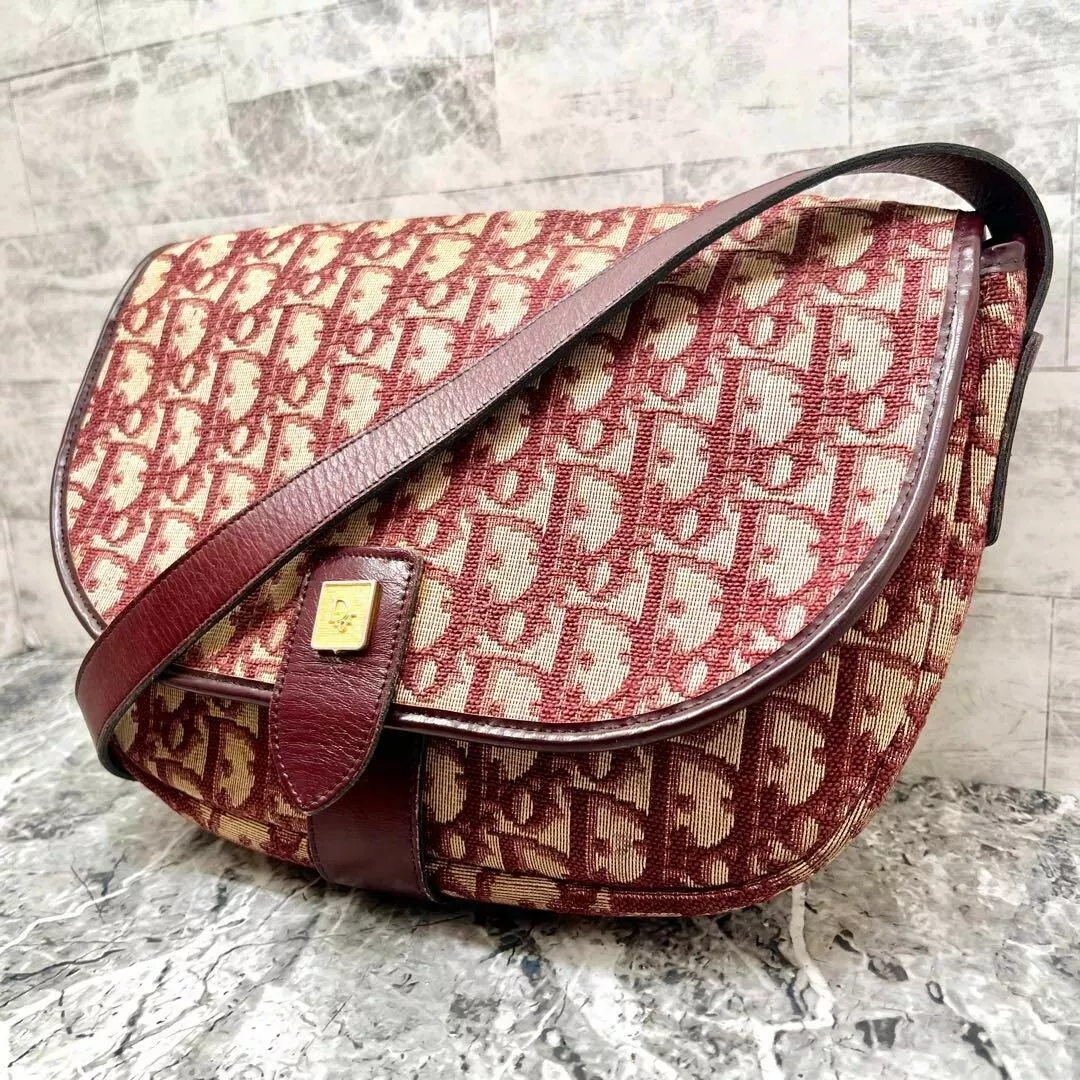 Sac bandoulière Christian Dior Trotter bordeaux toile rouge cuir bon état