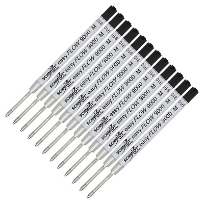 12X Schmidt easyFLOW 9000 M Ballpoint Pen Refill, Black Medium, Parker Style