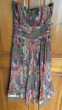Strapless Dress SILK by TED Baker Size 1 UK 8 Green/Orange **SALE**