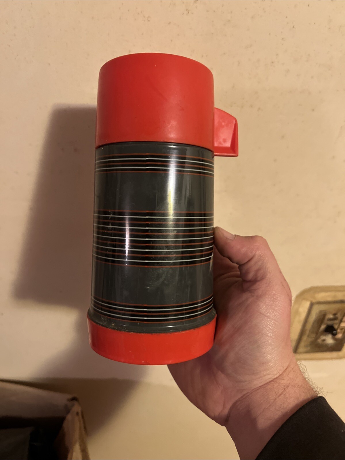 Vintage Aladdin Temp-Rite Thermos Bottle 3610C Half Pint Red & Gray Nice