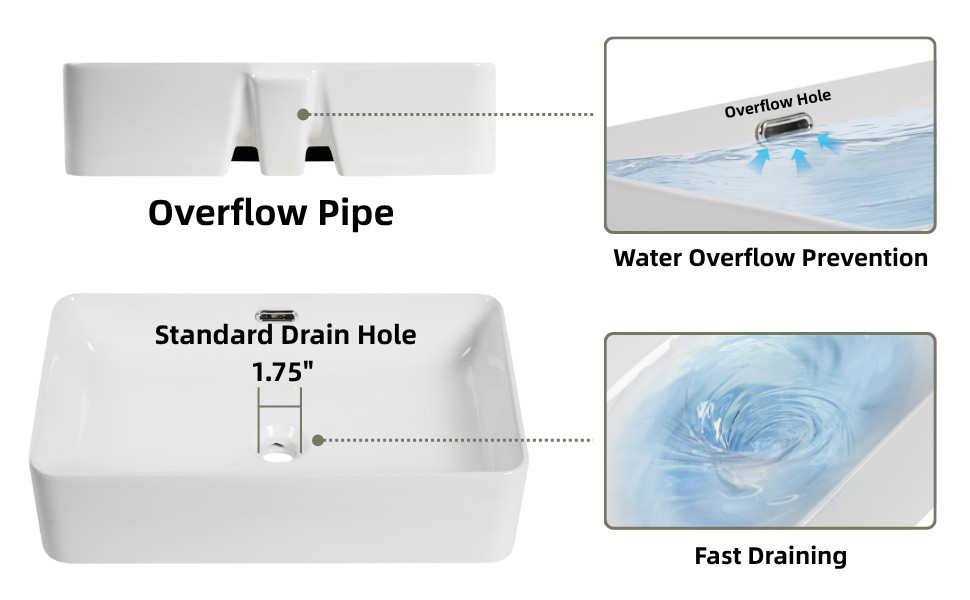 Los Flexi 22" x 13" White Porcelain Rectangular Vessel Sink with Rear Overflow