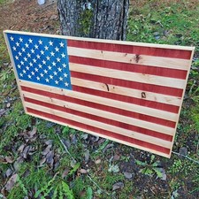 20" X 35" Handmade Laser Cut Stars Wooden American Flag Made in USA Rustic