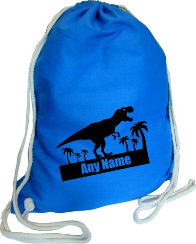 Personalisierter PE-Beutel Dinosaurier-Druck BLAU BAUMWOLLE Kinder Schule Sport Fitnessstudio - Bild 11 von 12