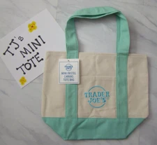 New Trader Joe's Pastel Green Mini Canvas Reusable Tote Bag Limited Edition
